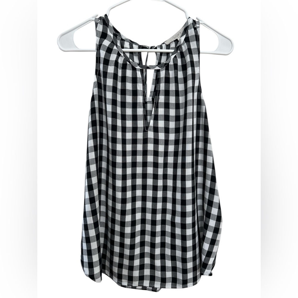 Loft Sleeveless Black/White Checked Top Size M
